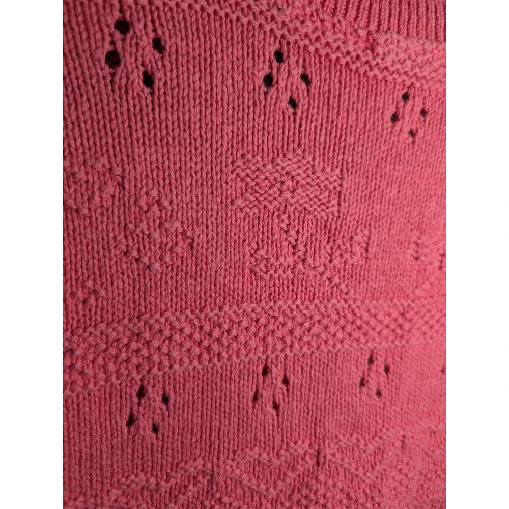 Northern Reflections Sweater Vest Lg Vintage Pink Pointelle Knit Flower‎ Grandma